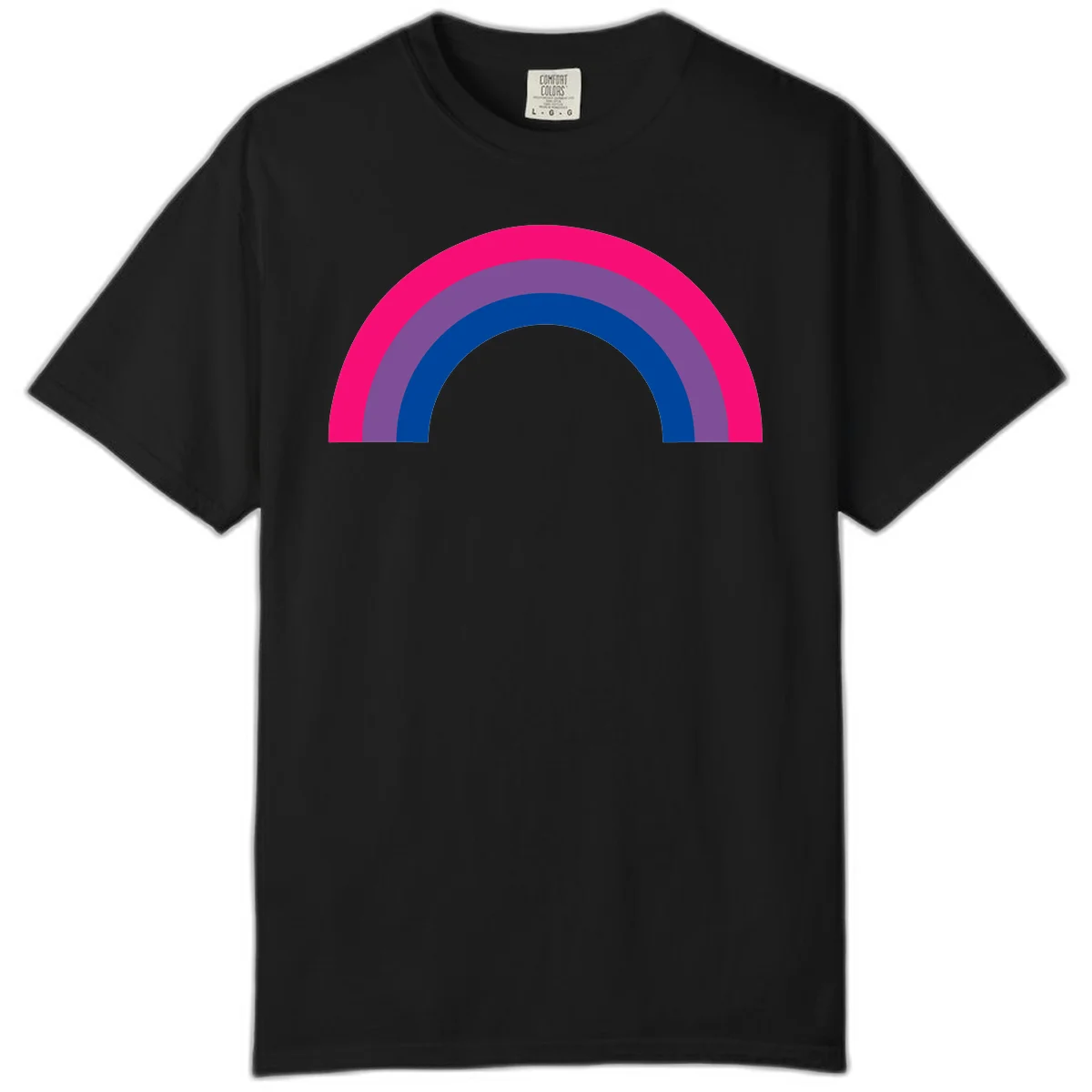 Concentric rainbow pride design featuring four nested semicircular arcs in hot pink, purple, dark blue, and gray. in Black