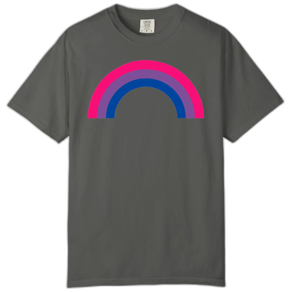 Concentric rainbow pride design featuring four nested semicircular arcs in hot pink, purple, dark blue, and gray. in Pepper