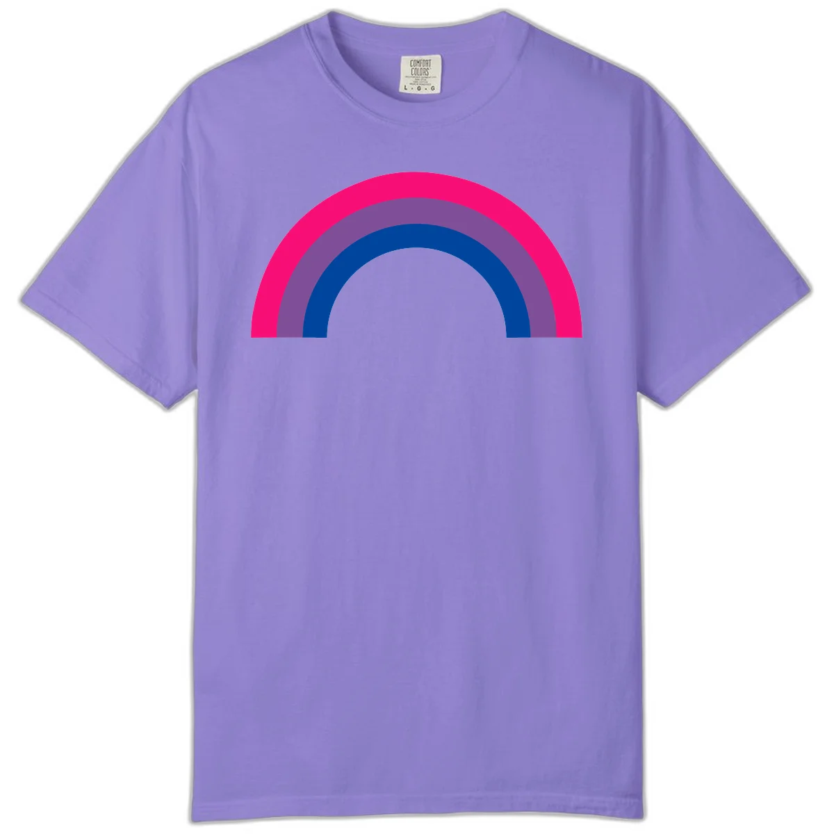 Concentric rainbow pride design featuring four nested semicircular arcs in hot pink, purple, dark blue, and gray. in Violet
