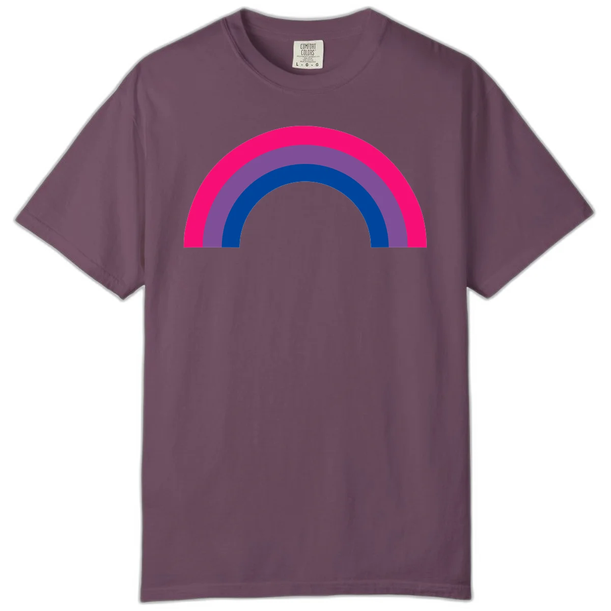 Concentric rainbow pride design featuring four nested semicircular arcs in hot pink, purple, dark blue, and gray. in Berry