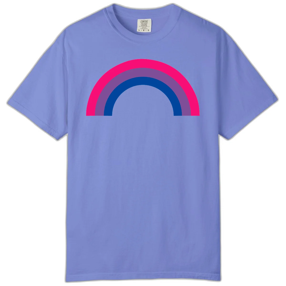Concentric rainbow pride design featuring four nested semicircular arcs in hot pink, purple, dark blue, and gray. in Flo Blue