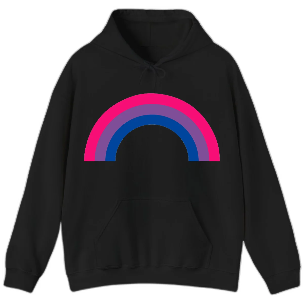 Concentric rainbow pride design featuring four nested semicircular arcs in hot pink, purple, dark blue, and gray. in Black