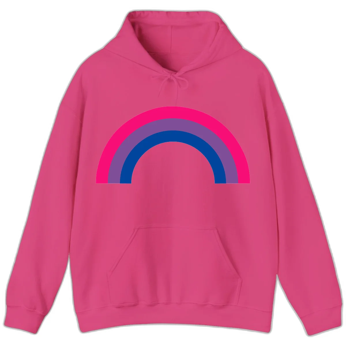 Concentric rainbow pride design featuring four nested semicircular arcs in hot pink, purple, dark blue, and gray. in Heliconia