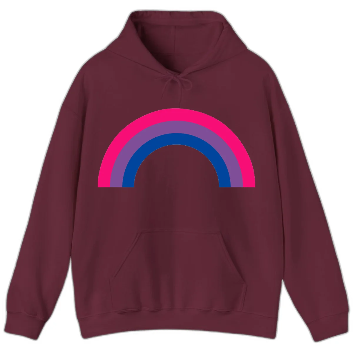 Concentric rainbow pride design featuring four nested semicircular arcs in hot pink, purple, dark blue, and gray. in Maroon