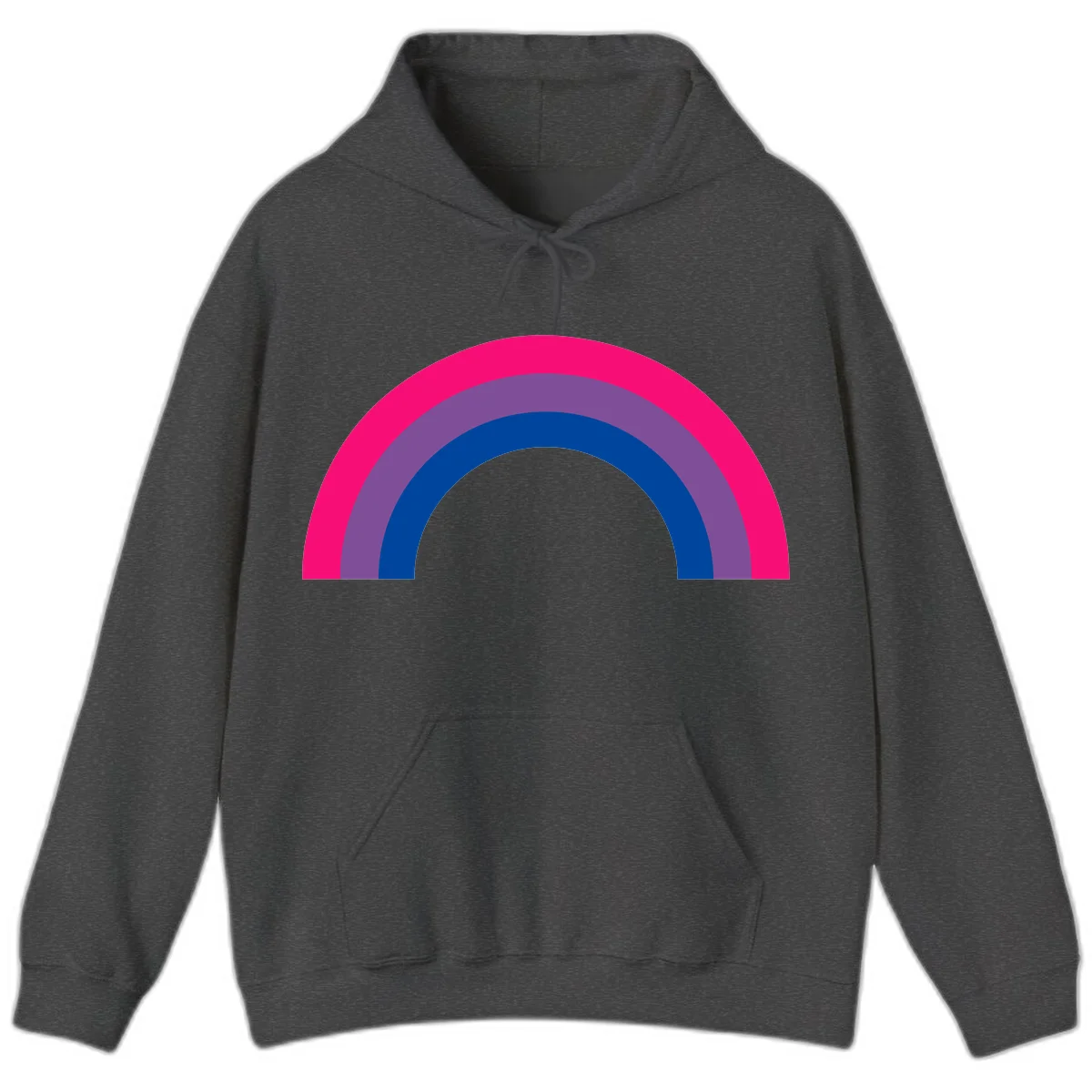 Concentric rainbow pride design featuring four nested semicircular arcs in hot pink, purple, dark blue, and gray. in Dark Heather