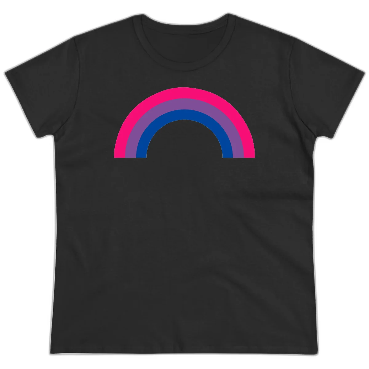 Concentric rainbow pride design featuring four nested semicircular arcs in hot pink, purple, dark blue, and gray. in Black