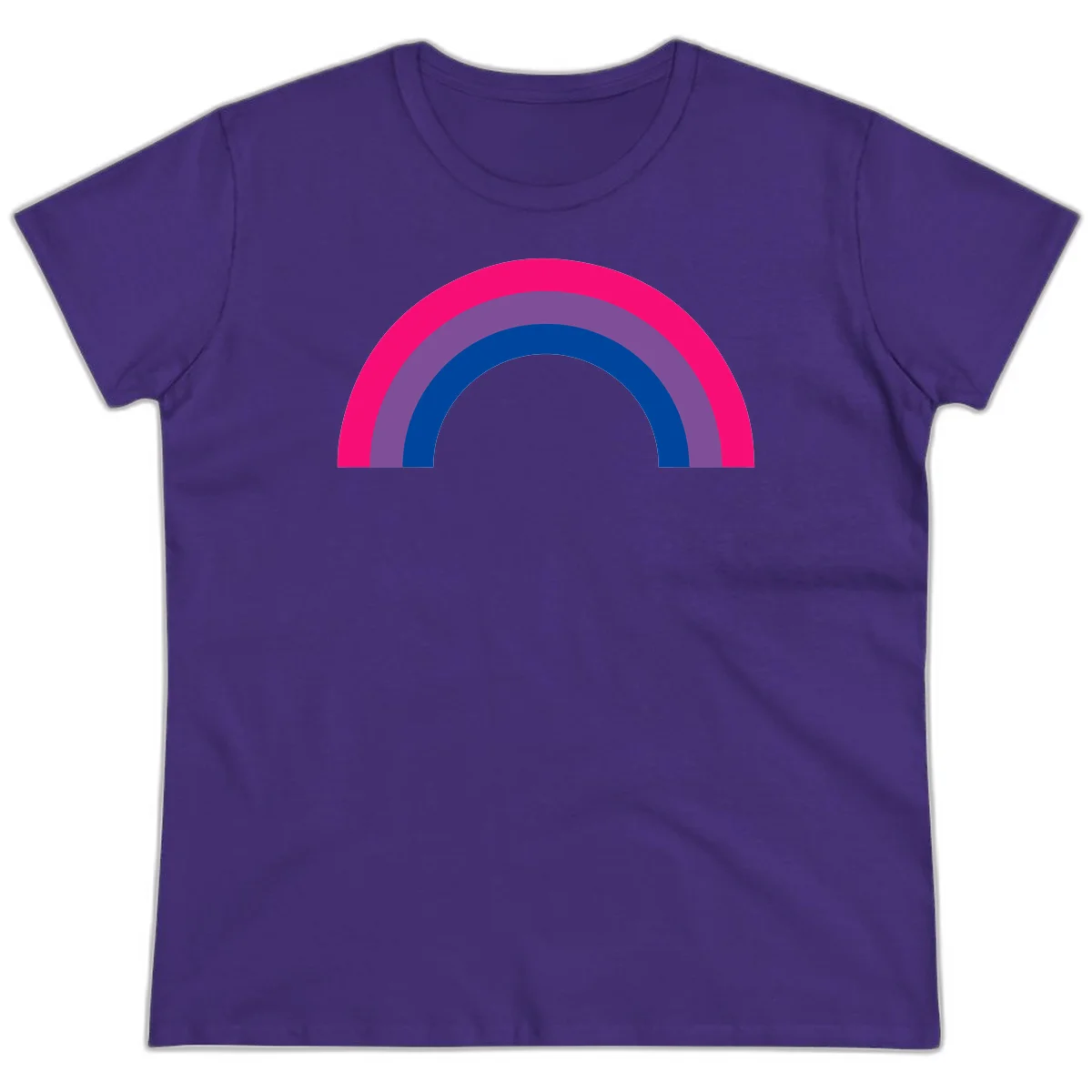 Concentric rainbow pride design featuring four nested semicircular arcs in hot pink, purple, dark blue, and gray. in Purple