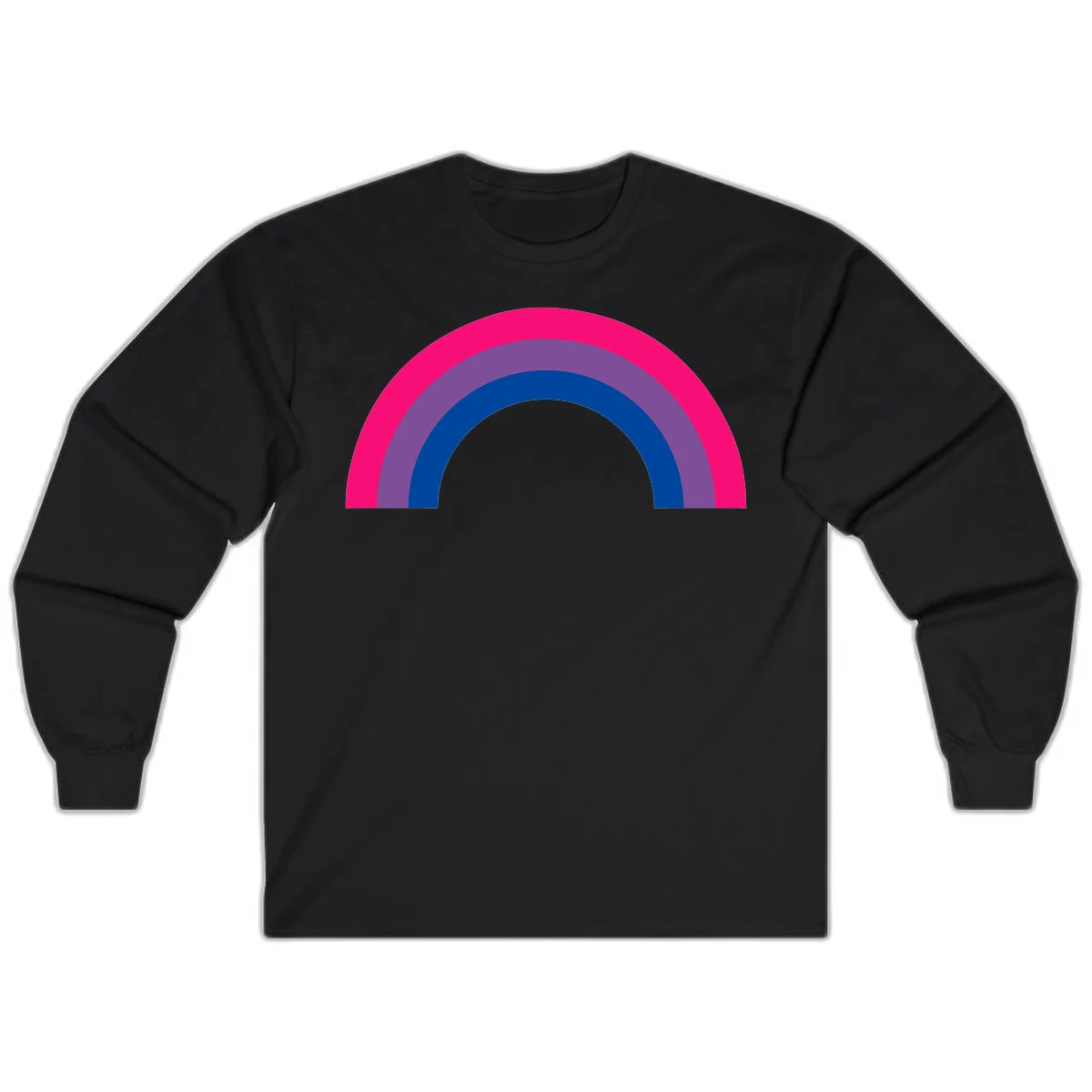 Concentric rainbow pride design featuring four nested semicircular arcs in hot pink, purple, dark blue, and gray. in Black