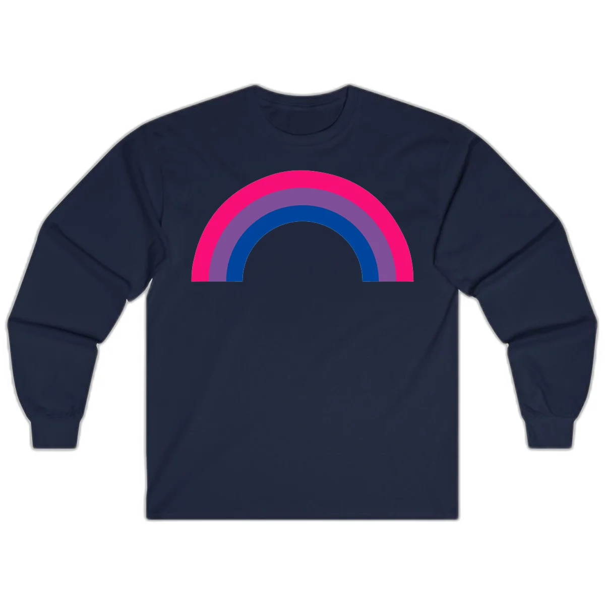 Concentric rainbow pride design featuring four nested semicircular arcs in hot pink, purple, dark blue, and gray. in Navy