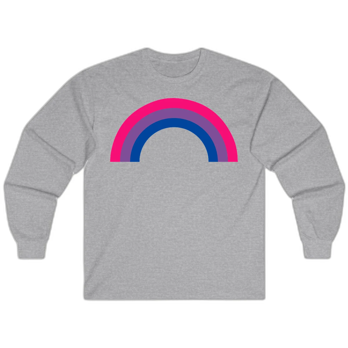 Concentric rainbow pride design featuring four nested semicircular arcs in hot pink, purple, dark blue, and gray. in Sport Grey