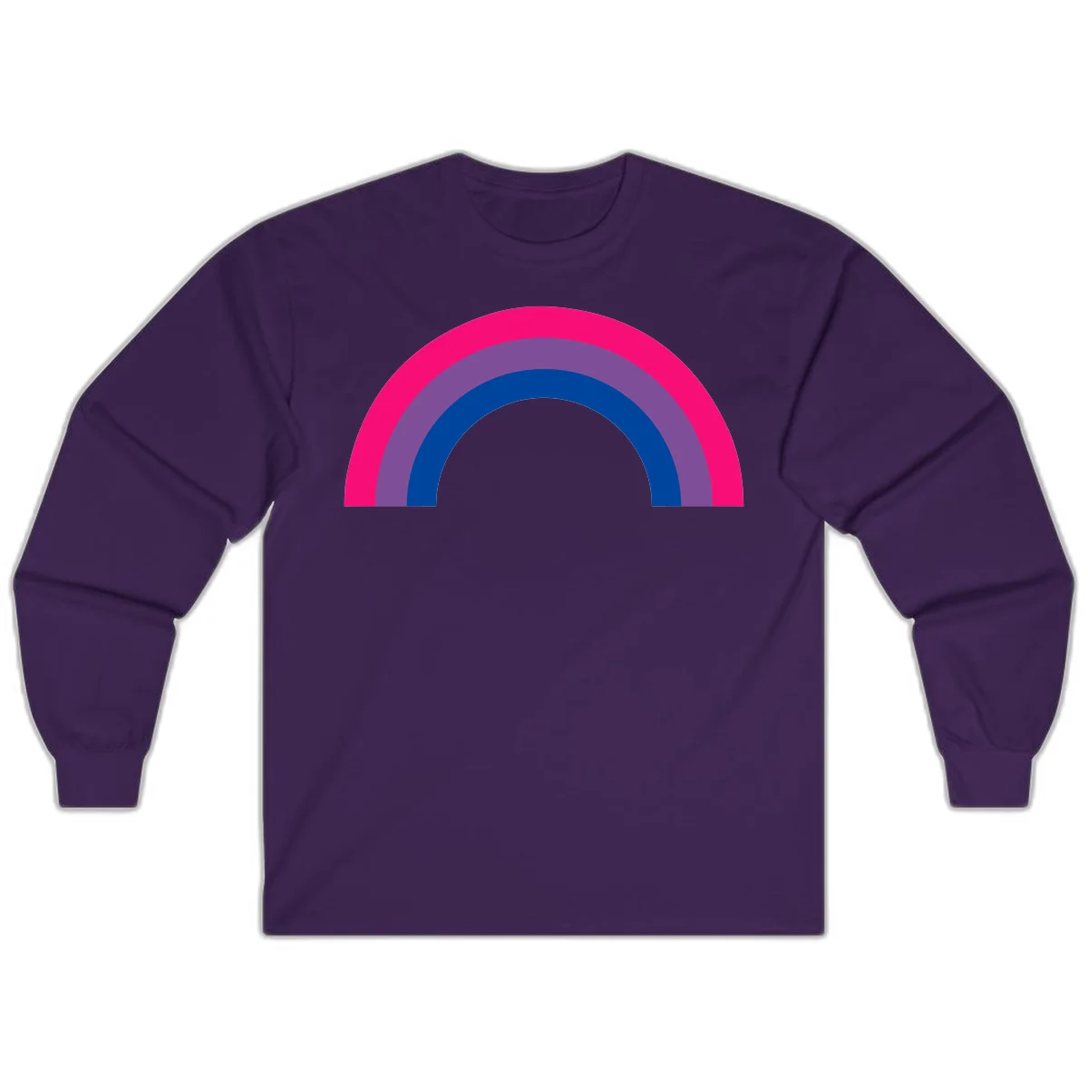 Concentric rainbow pride design featuring four nested semicircular arcs in hot pink, purple, dark blue, and gray. in Purple
