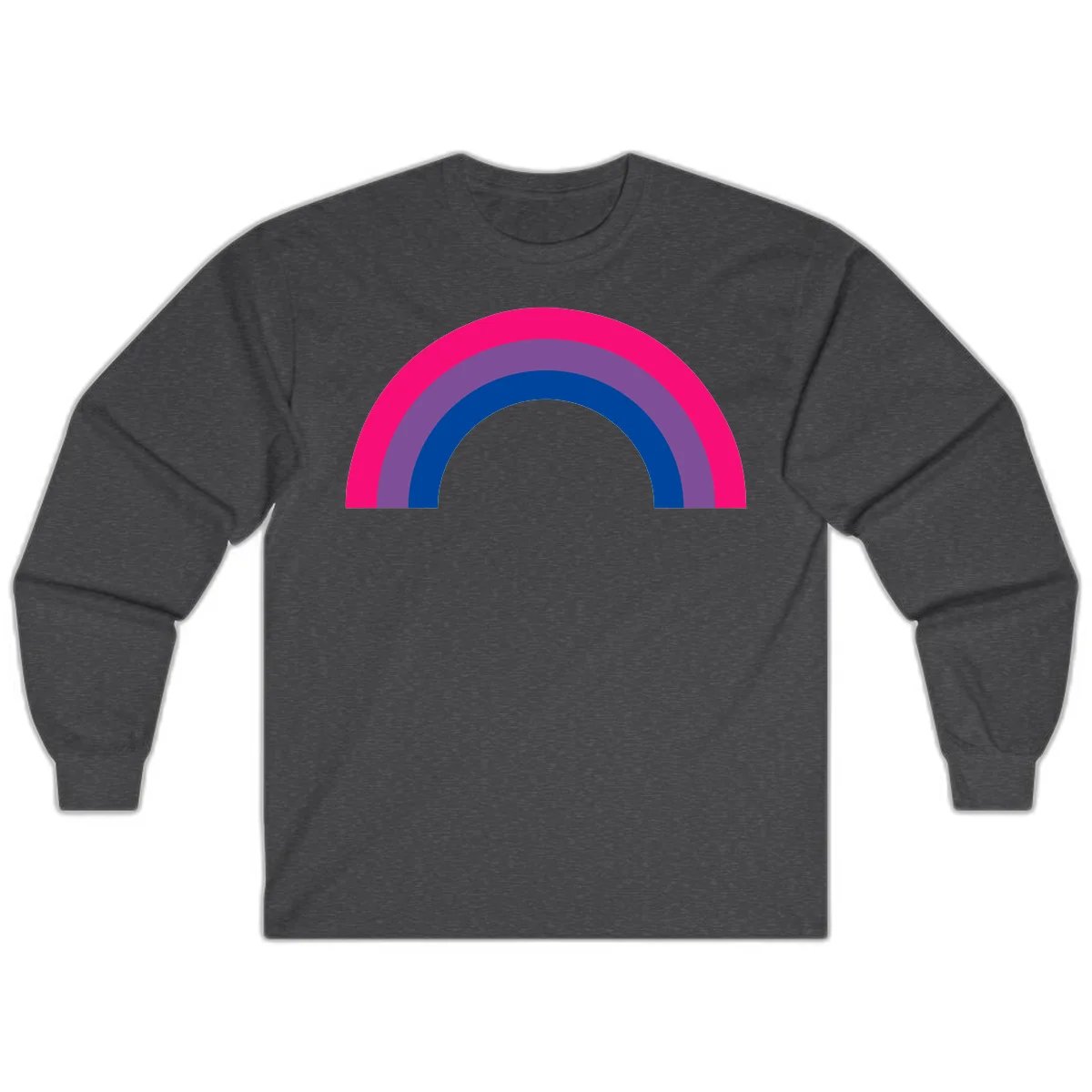 Concentric rainbow pride design featuring four nested semicircular arcs in hot pink, purple, dark blue, and gray. in Dark Heather