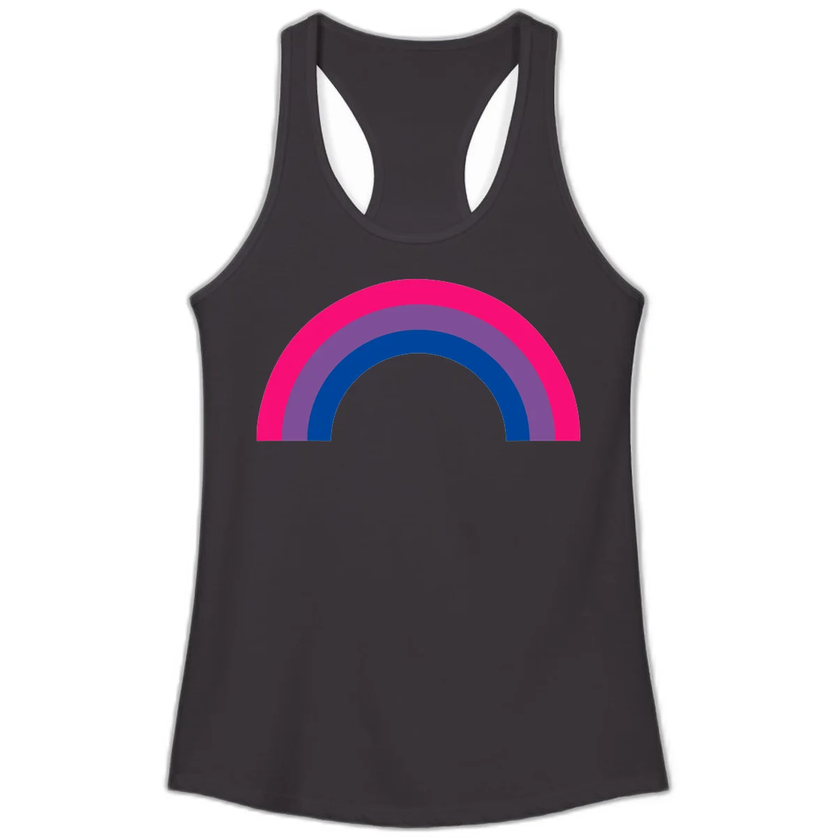 Concentric rainbow pride design featuring four nested semicircular arcs in hot pink, purple, dark blue, and gray. in Black
