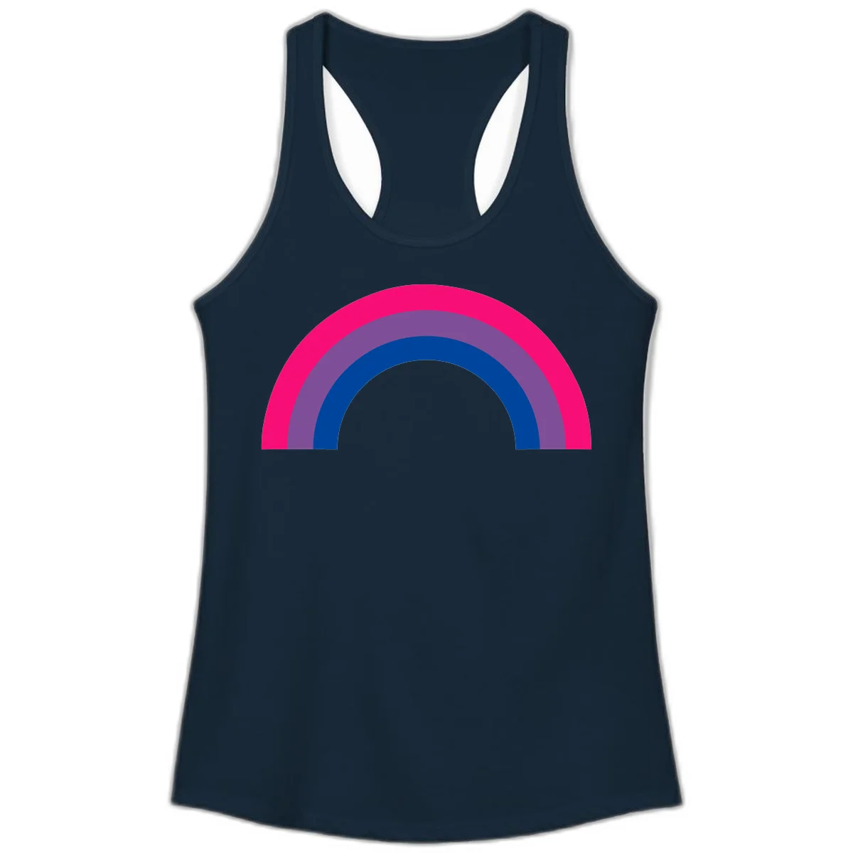 Concentric rainbow pride design featuring four nested semicircular arcs in hot pink, purple, dark blue, and gray. in Solid Midnight Navy