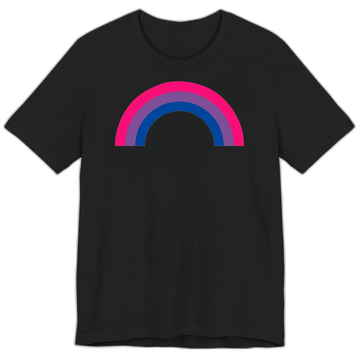 Concentric rainbow pride design featuring four nested semicircular arcs in hot pink, purple, dark blue, and gray. in Black