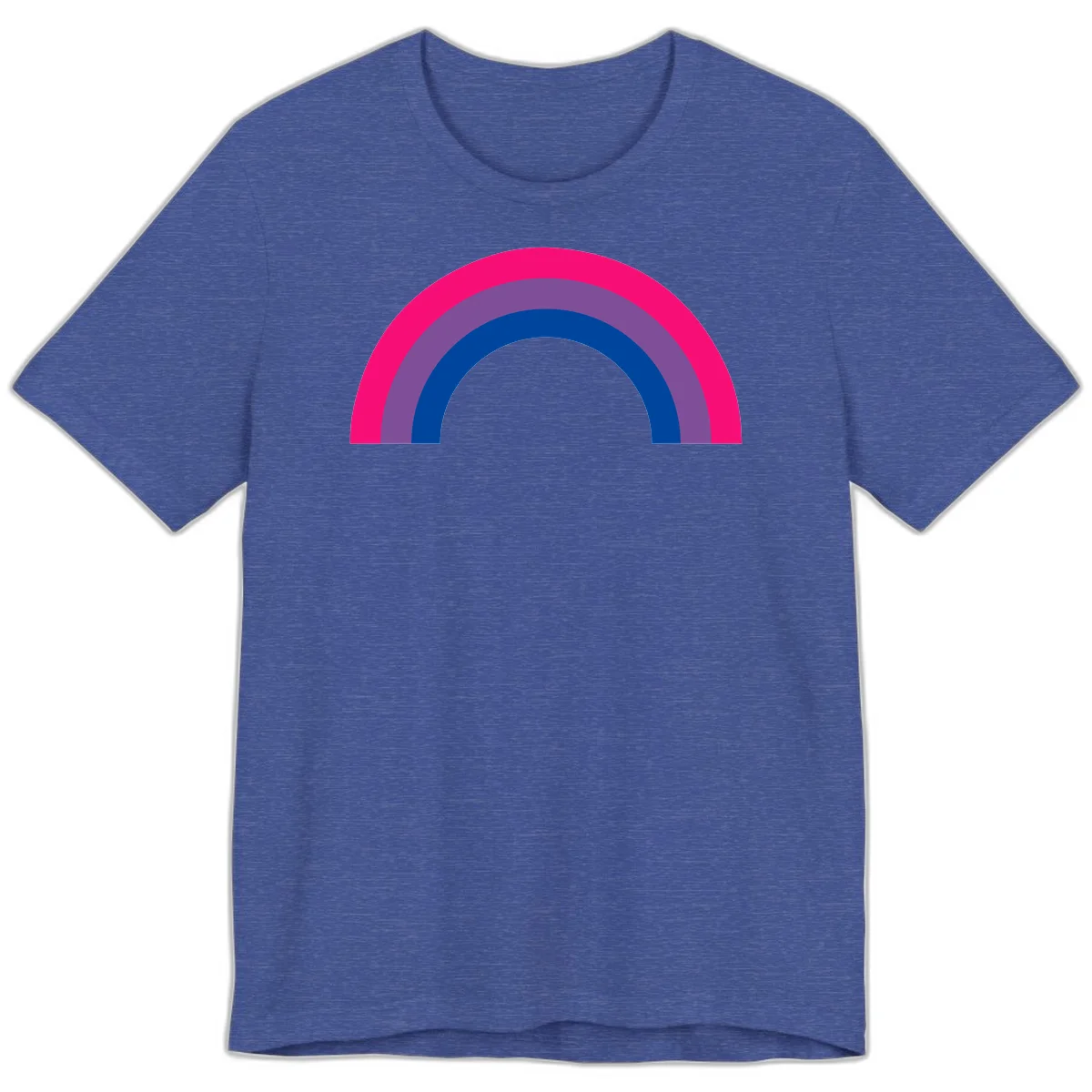 Concentric rainbow pride design featuring four nested semicircular arcs in hot pink, purple, dark blue, and gray. in Heather True Royal