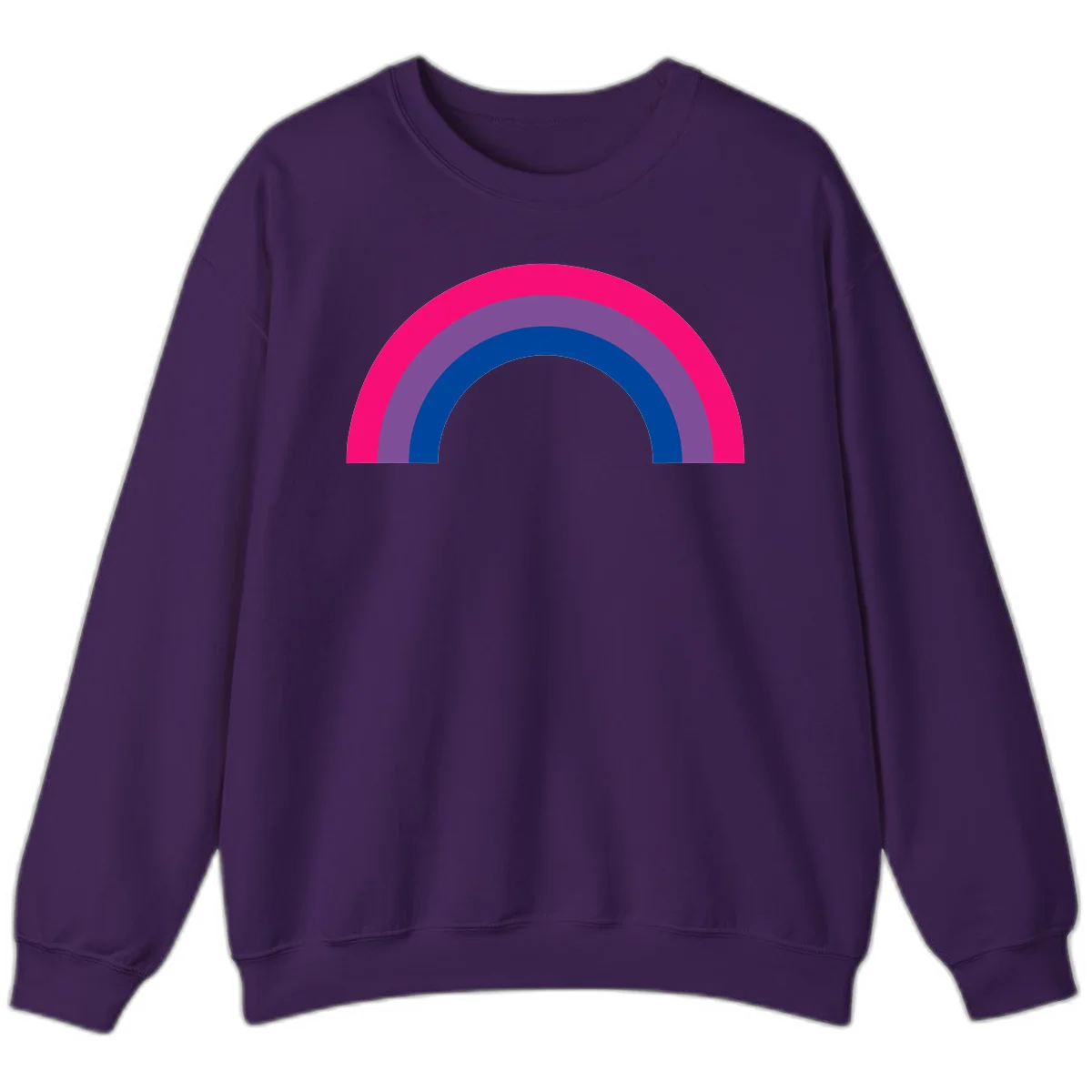 Concentric rainbow pride design featuring four nested semicircular arcs in hot pink, purple, dark blue, and gray. in Purple
