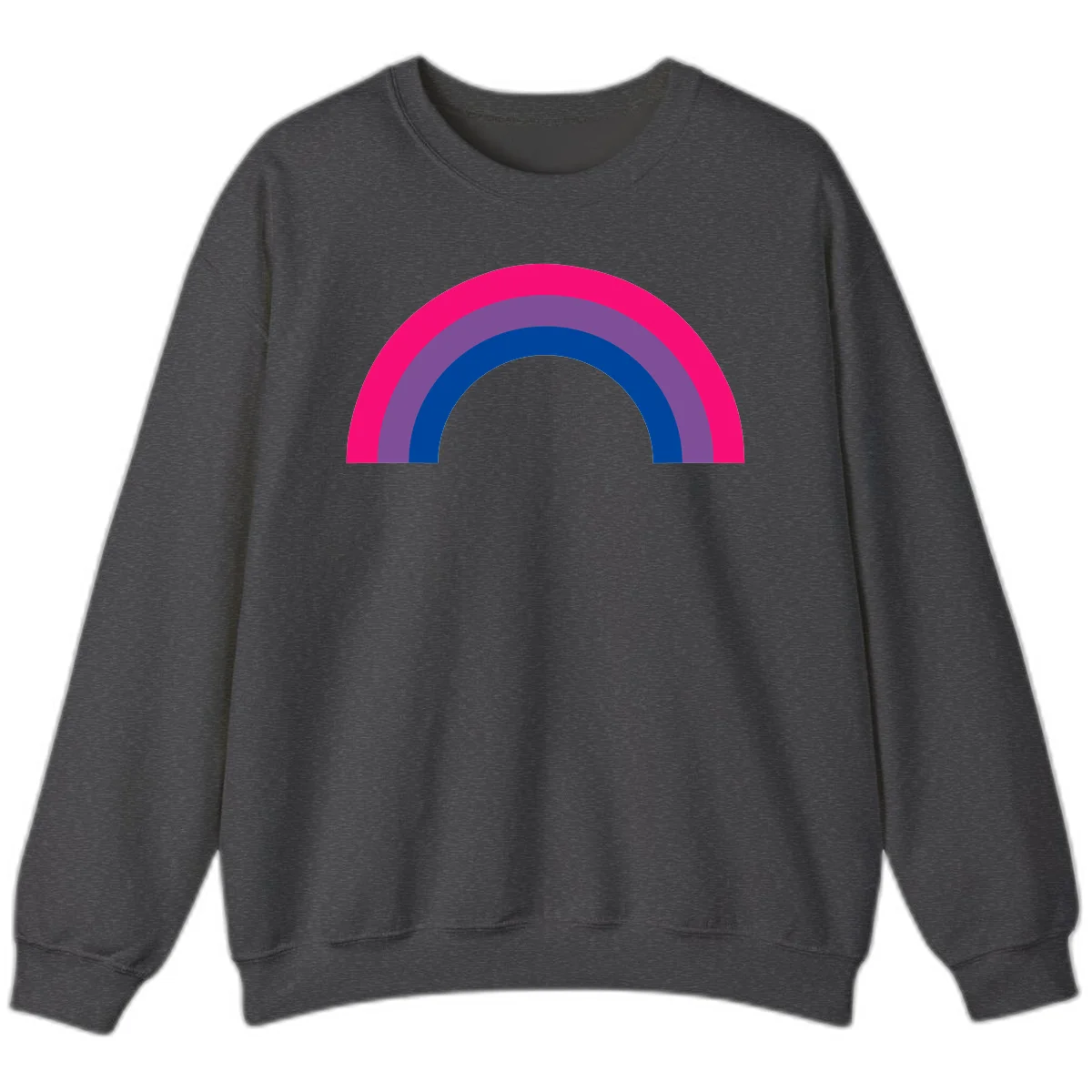 Concentric rainbow pride design featuring four nested semicircular arcs in hot pink, purple, dark blue, and gray. in Dark Heather