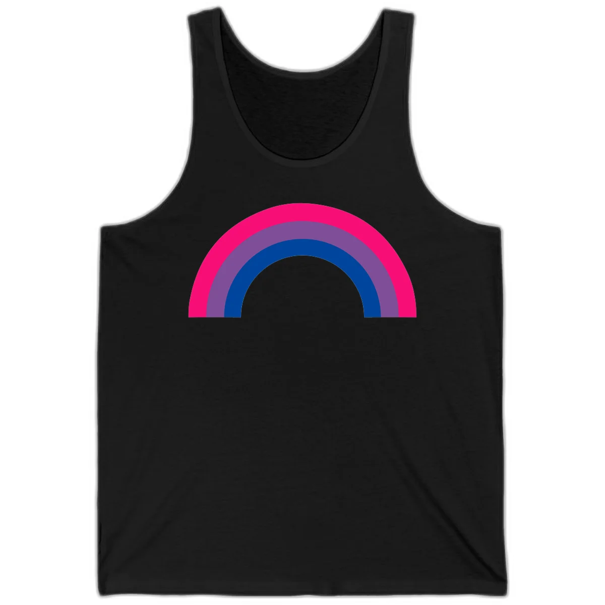 Concentric rainbow pride design featuring four nested semicircular arcs in hot pink, purple, dark blue, and gray. in Black