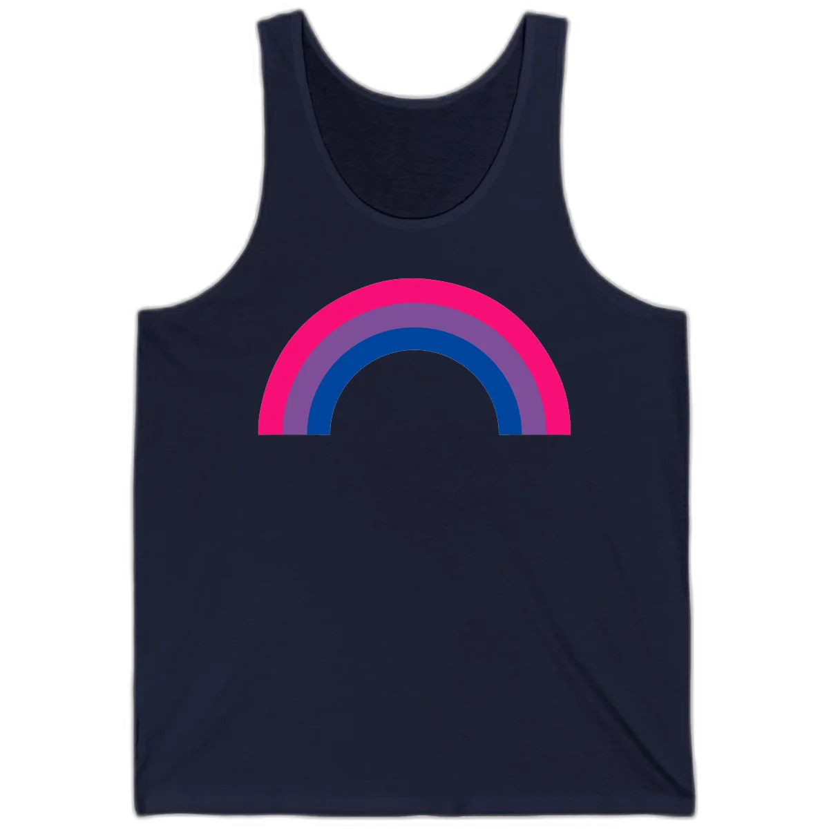 Concentric rainbow pride design featuring four nested semicircular arcs in hot pink, purple, dark blue, and gray. in Navy