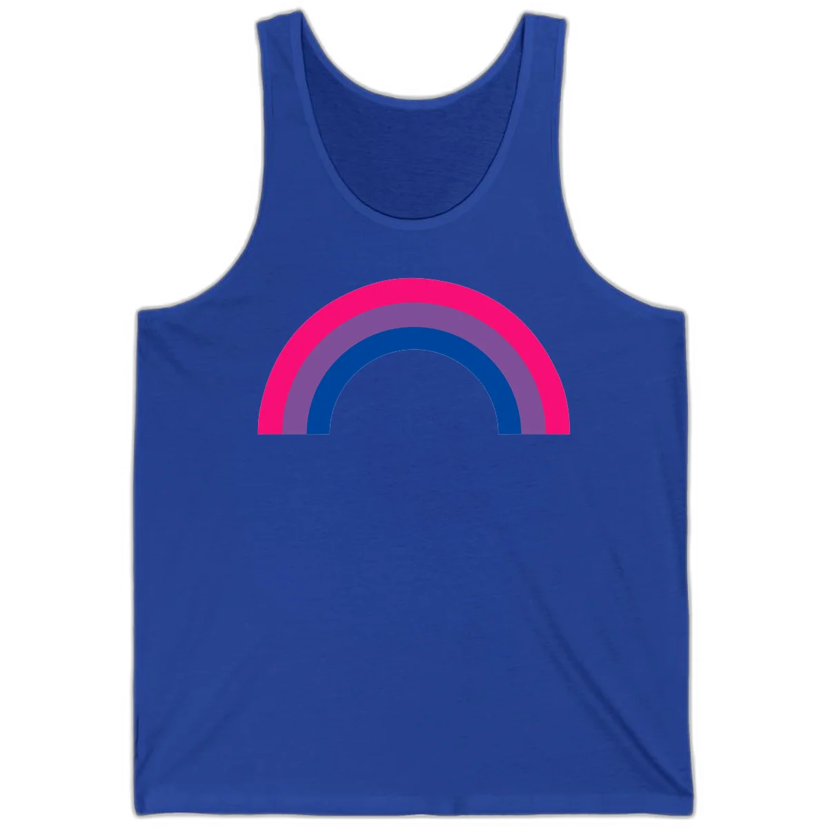 Concentric rainbow pride design featuring four nested semicircular arcs in hot pink, purple, dark blue, and gray. in True Royal