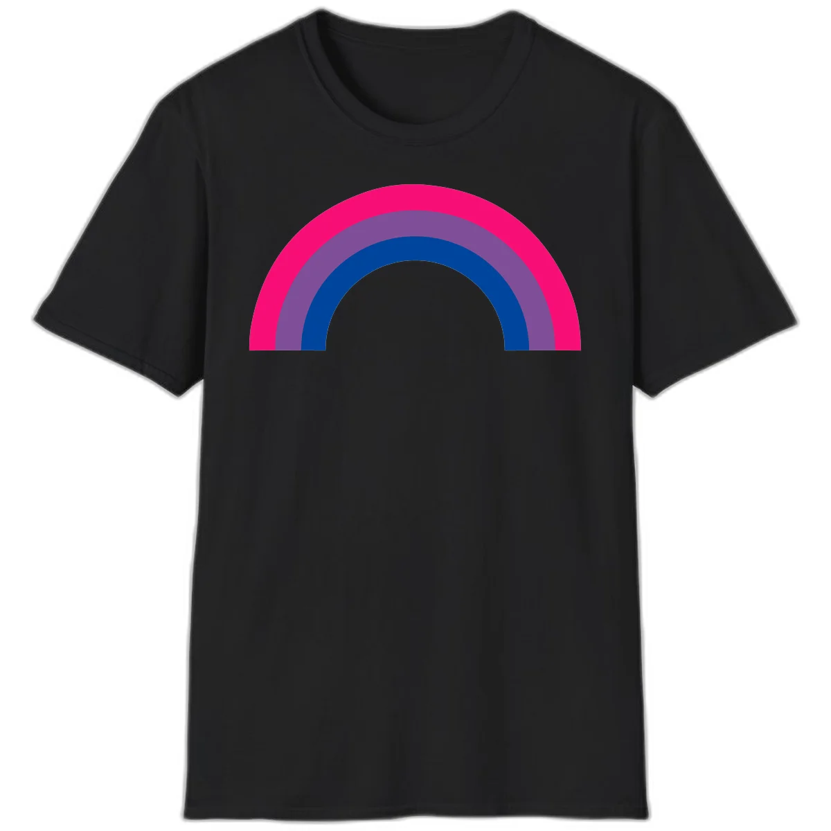 Concentric rainbow pride design featuring four nested semicircular arcs in hot pink, purple, dark blue, and gray. in Black