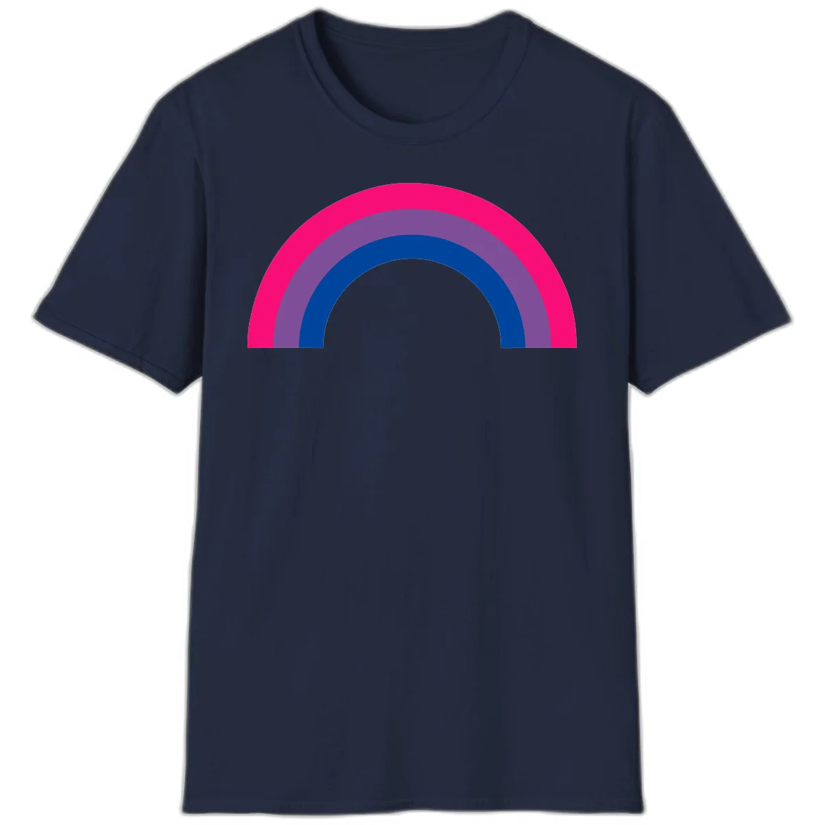 Concentric rainbow pride design featuring four nested semicircular arcs in hot pink, purple, dark blue, and gray. in Navy