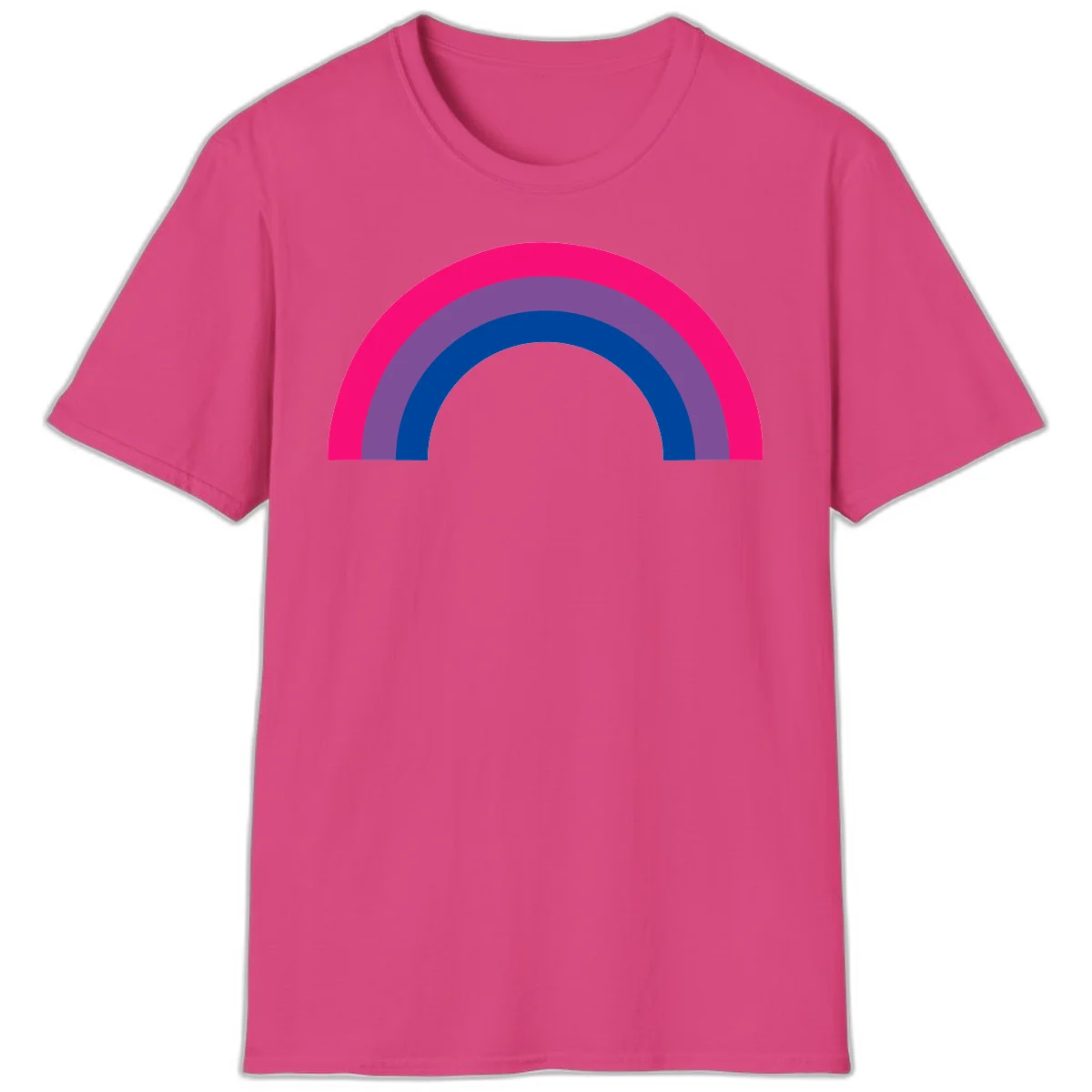 Concentric rainbow pride design featuring four nested semicircular arcs in hot pink, purple, dark blue, and gray. in Heliconia