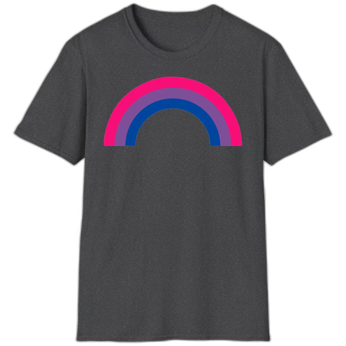 Concentric rainbow pride design featuring four nested semicircular arcs in hot pink, purple, dark blue, and gray. in Dark Heather
