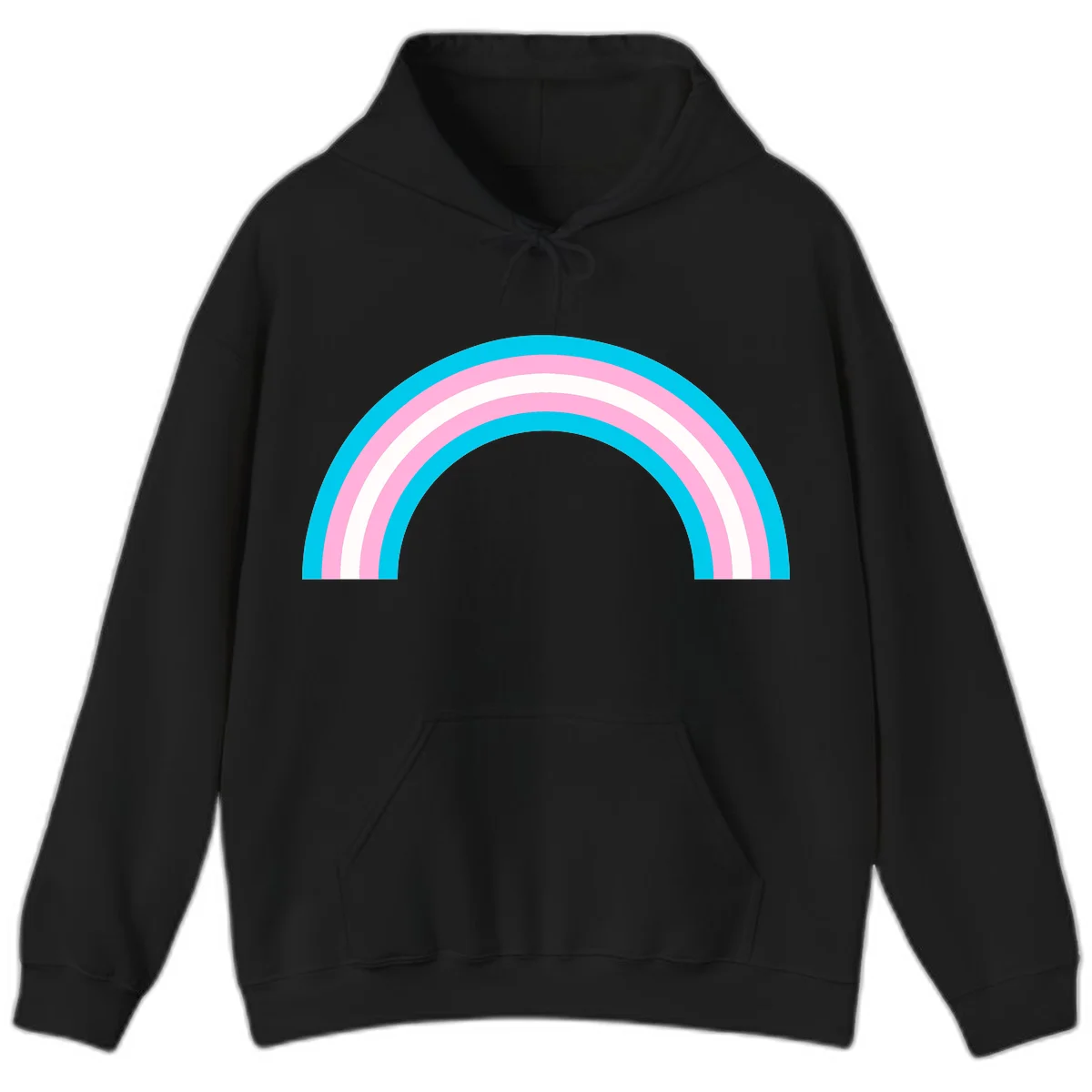 Pastel rainbow arch with five concentric curved bands in cyan, pink, and white on gray background in Black