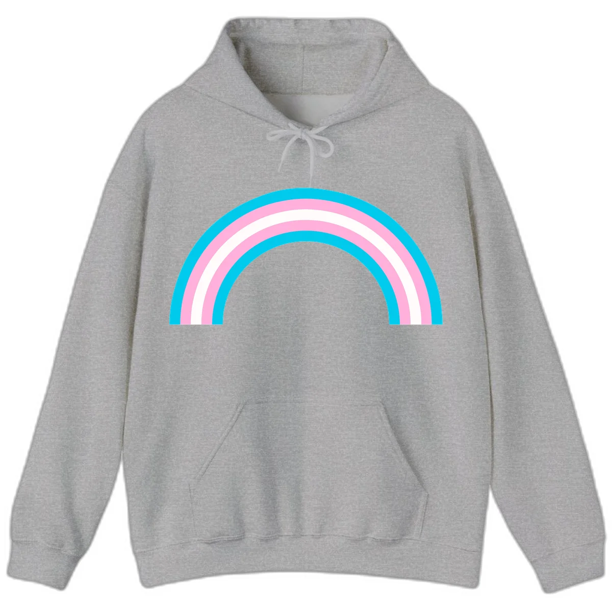Pastel rainbow arch with five concentric curved bands in cyan, pink, and white on gray background in Sport Grey