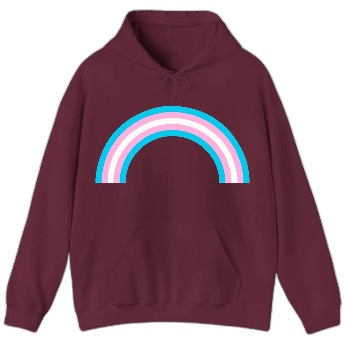 Pastel rainbow arch with five concentric curved bands in cyan, pink, and white on gray background in Maroon