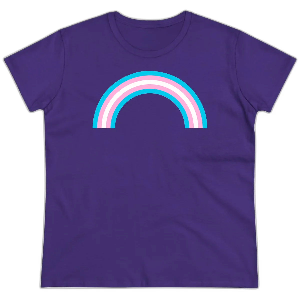 Pastel rainbow arch with five concentric curved bands in cyan, pink, and white on gray background in Purple