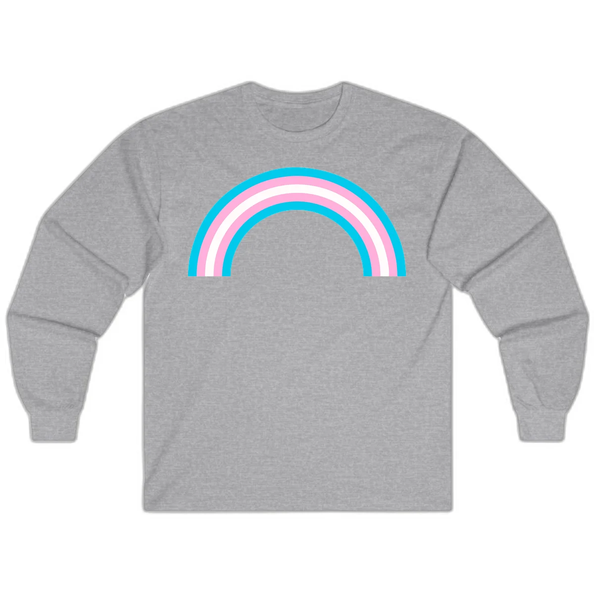 Pastel rainbow arch with five concentric curved bands in cyan, pink, and white on gray background in Sport Grey