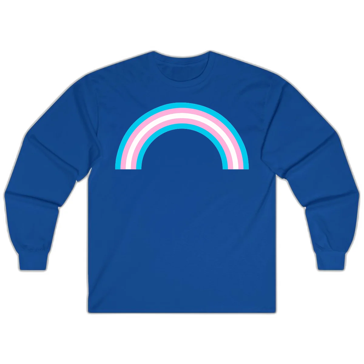 Pastel rainbow arch with five concentric curved bands in cyan, pink, and white on gray background in Royal