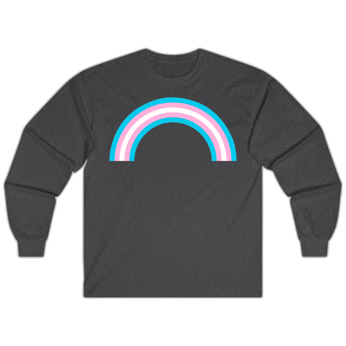 Pastel rainbow arch with five concentric curved bands in cyan, pink, and white on gray background in Dark Heather