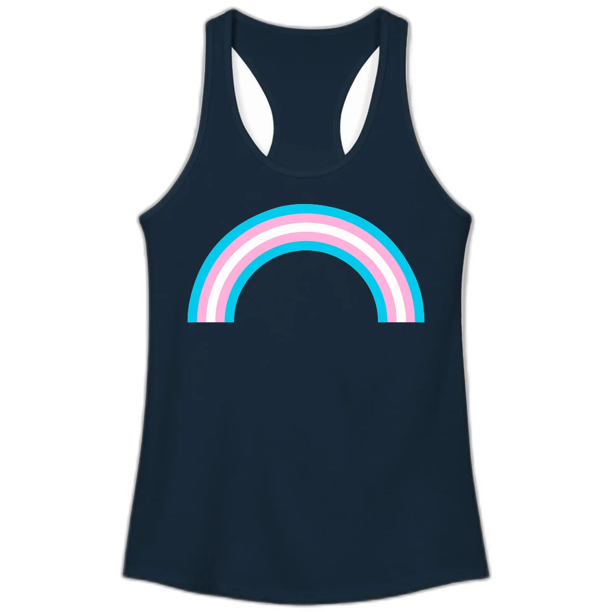Pastel rainbow arch with five concentric curved bands in cyan, pink, and white on gray background in Solid Midnight Navy