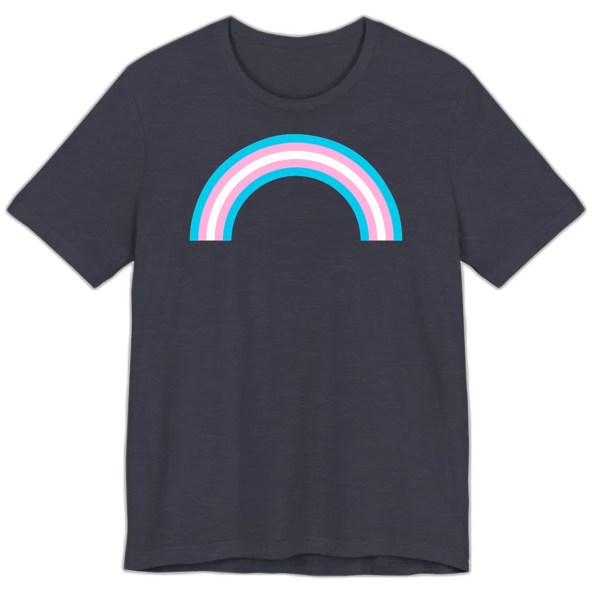 Pastel rainbow arch with five concentric curved bands in cyan, pink, and white on gray background in Heather Midnight Navy