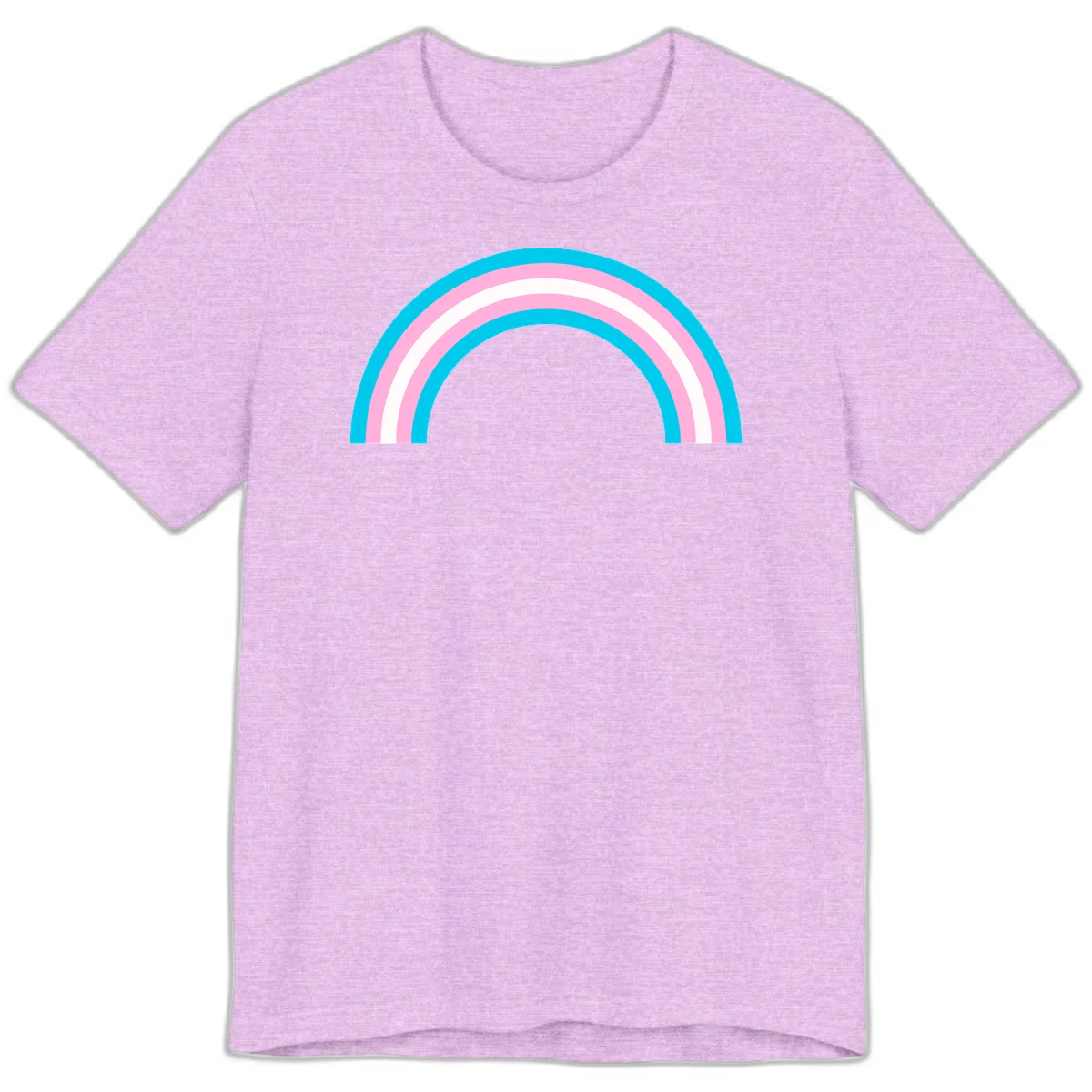 Pastel rainbow arch with five concentric curved bands in cyan, pink, and white on gray background in Heather Prism Lilac