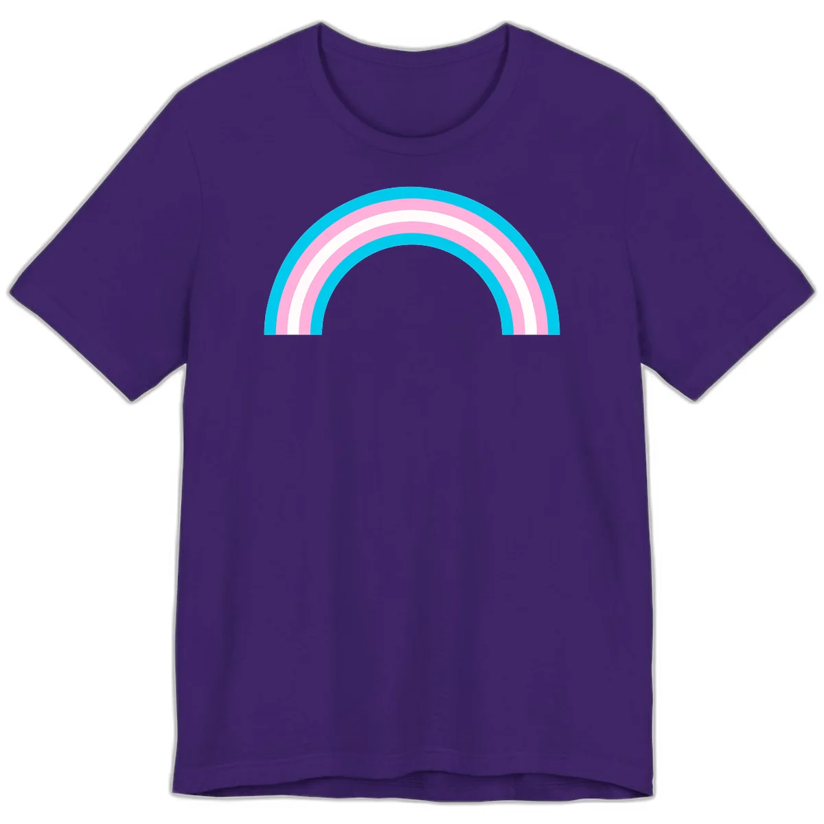 Pastel rainbow arch with five concentric curved bands in cyan, pink, and white on gray background in Team Purple