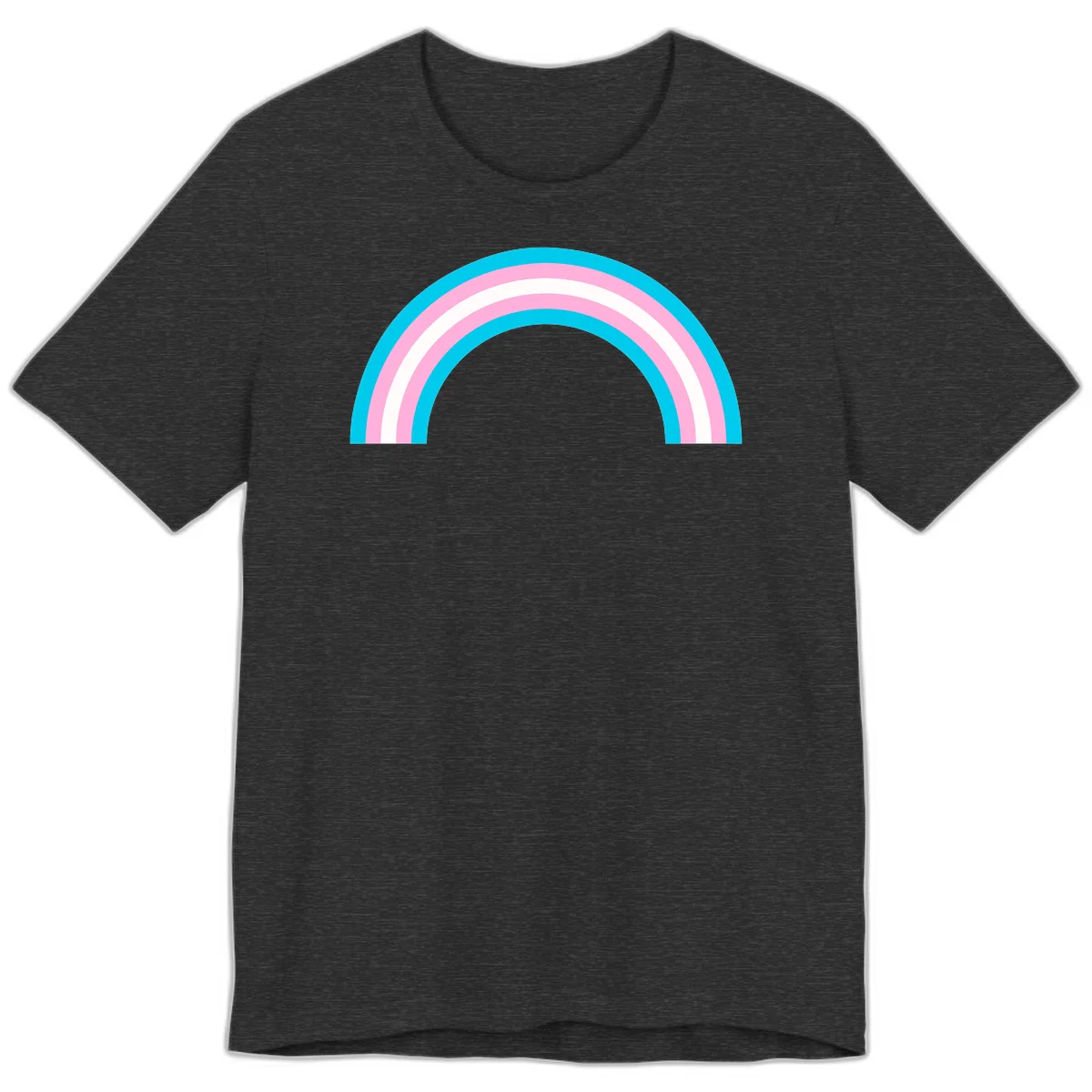 Pastel rainbow arch with five concentric curved bands in cyan, pink, and white on gray background in Dark Grey Heather