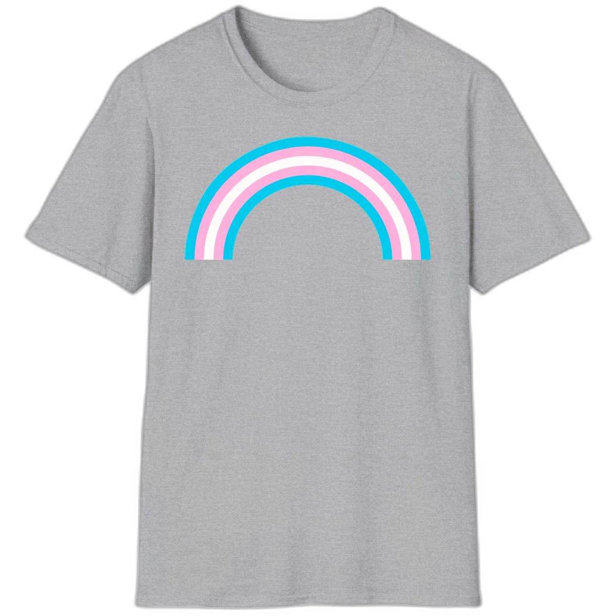 Pastel rainbow arch with five concentric curved bands in cyan, pink, and white on gray background in Sport Grey