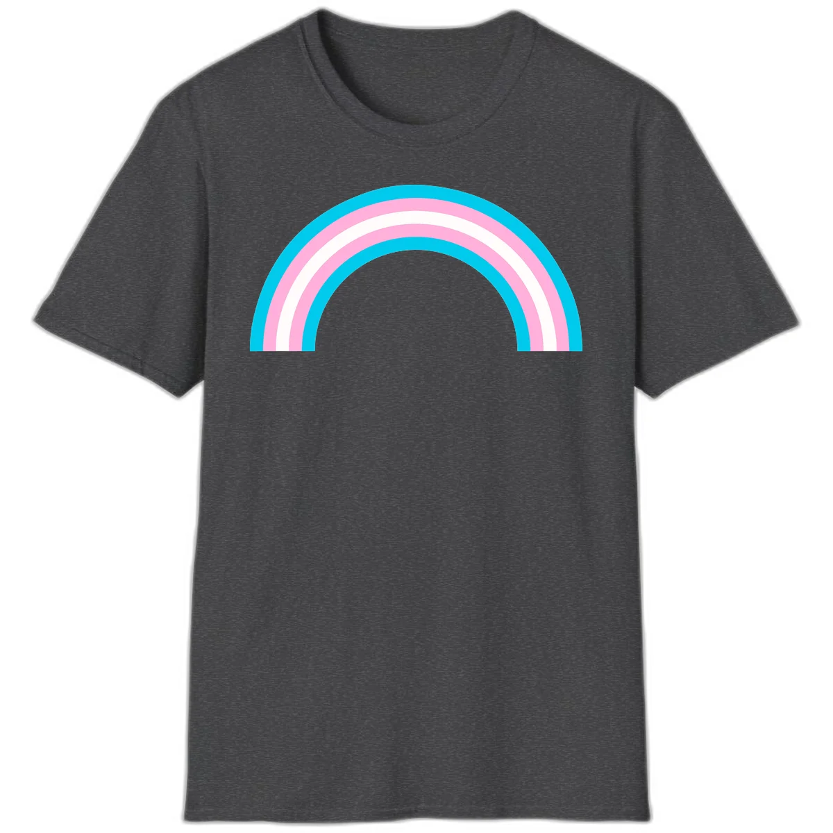 Pastel rainbow arch with five concentric curved bands in cyan, pink, and white on gray background in Dark Heather