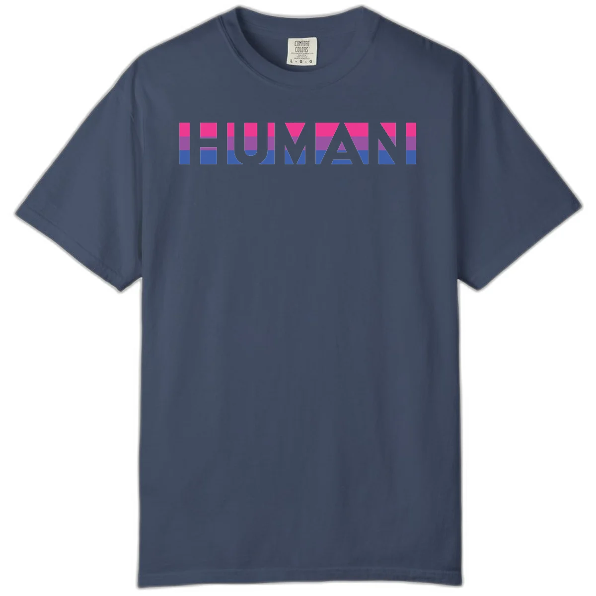 Human pride stripes design with magenta, purple, and blue horizontal color blocks spelling HUMAN text in Midnight