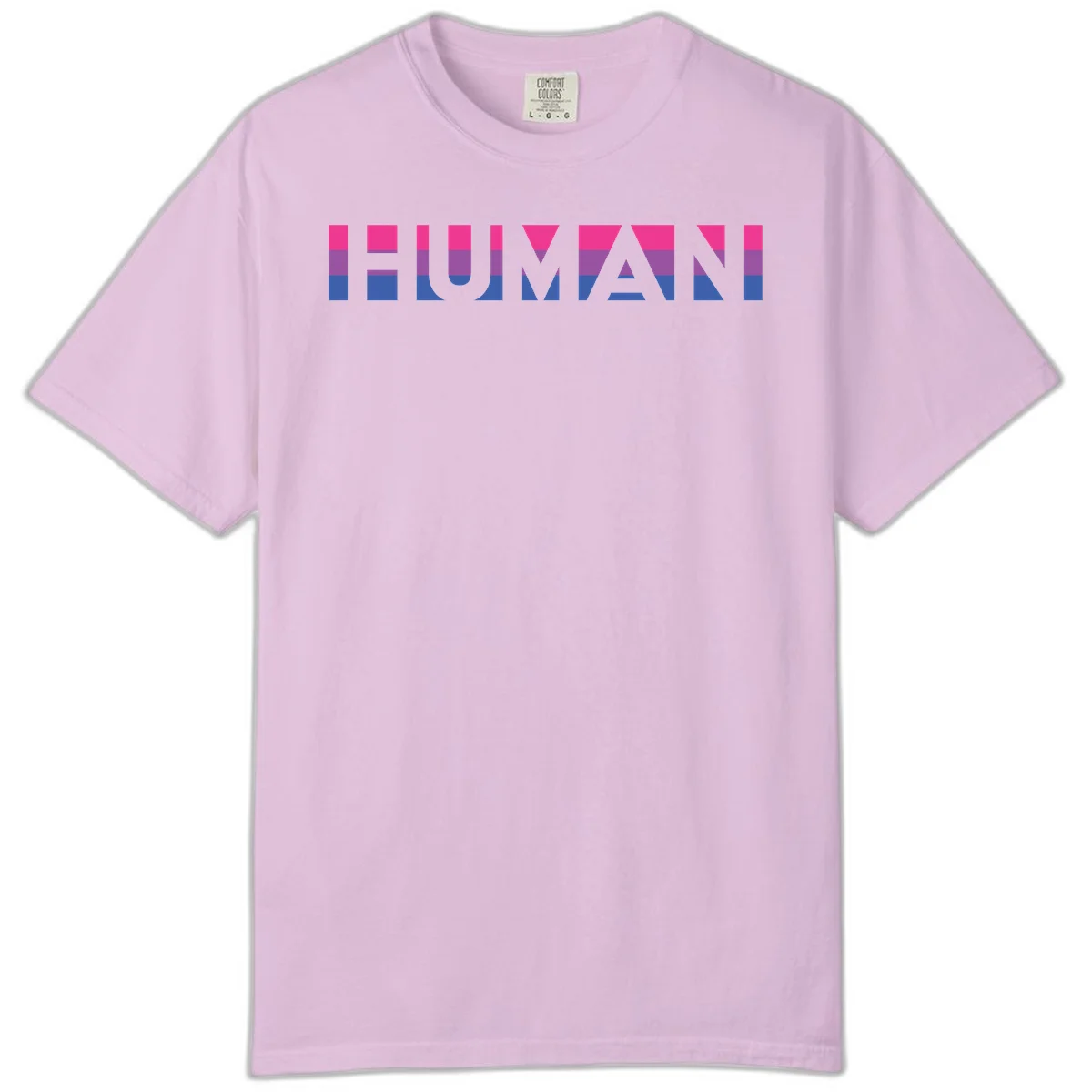 Human pride stripes design with magenta, purple, and blue horizontal color blocks spelling HUMAN text in Orchid