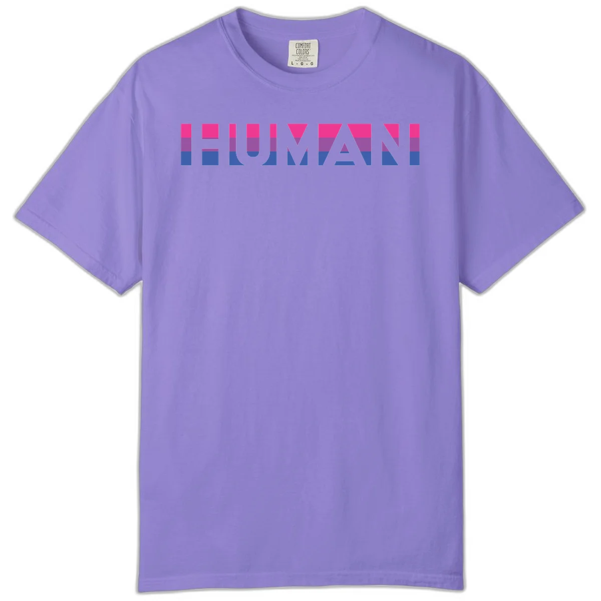 Human pride stripes design with magenta, purple, and blue horizontal color blocks spelling HUMAN text in Violet