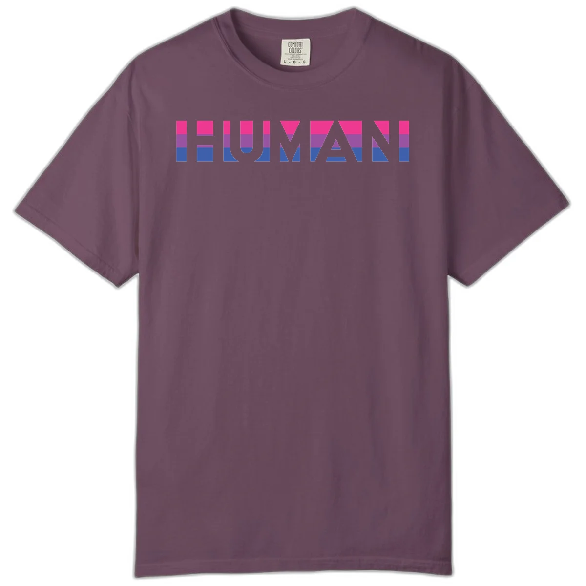 Human pride stripes design with magenta, purple, and blue horizontal color blocks spelling HUMAN text in Berry