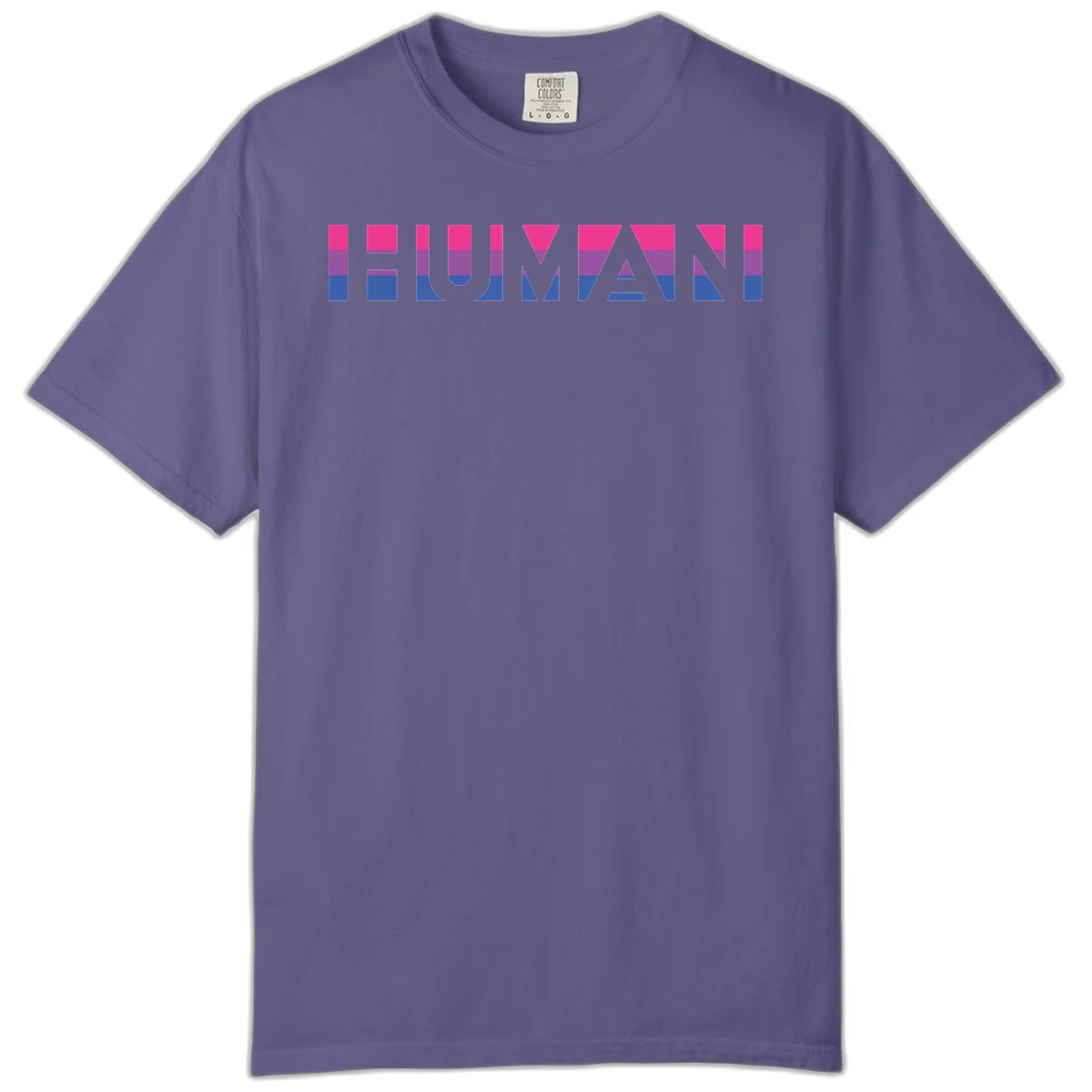Human pride stripes design with magenta, purple, and blue horizontal color blocks spelling HUMAN text in Grape