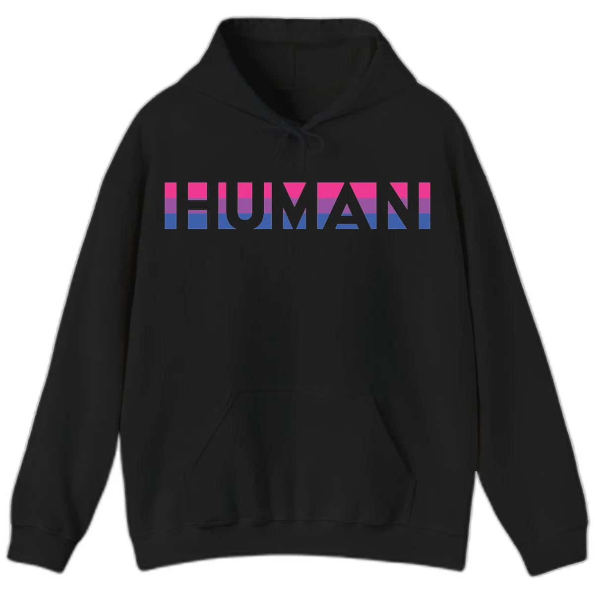 Human pride stripes design with magenta, purple, and blue horizontal color blocks spelling HUMAN text in Black