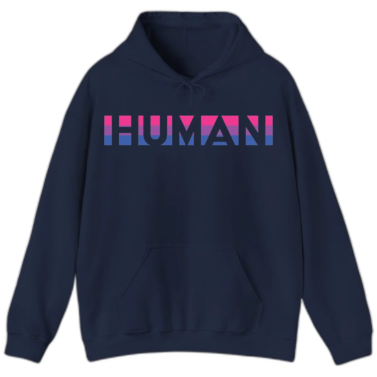 Human pride stripes design with magenta, purple, and blue horizontal color blocks spelling HUMAN text in Navy